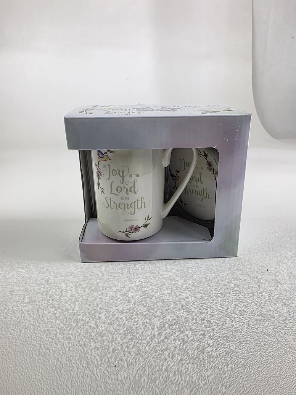 Inspirational Floral Ceramic Mug And Coaster Set - White with Pastel Accents!